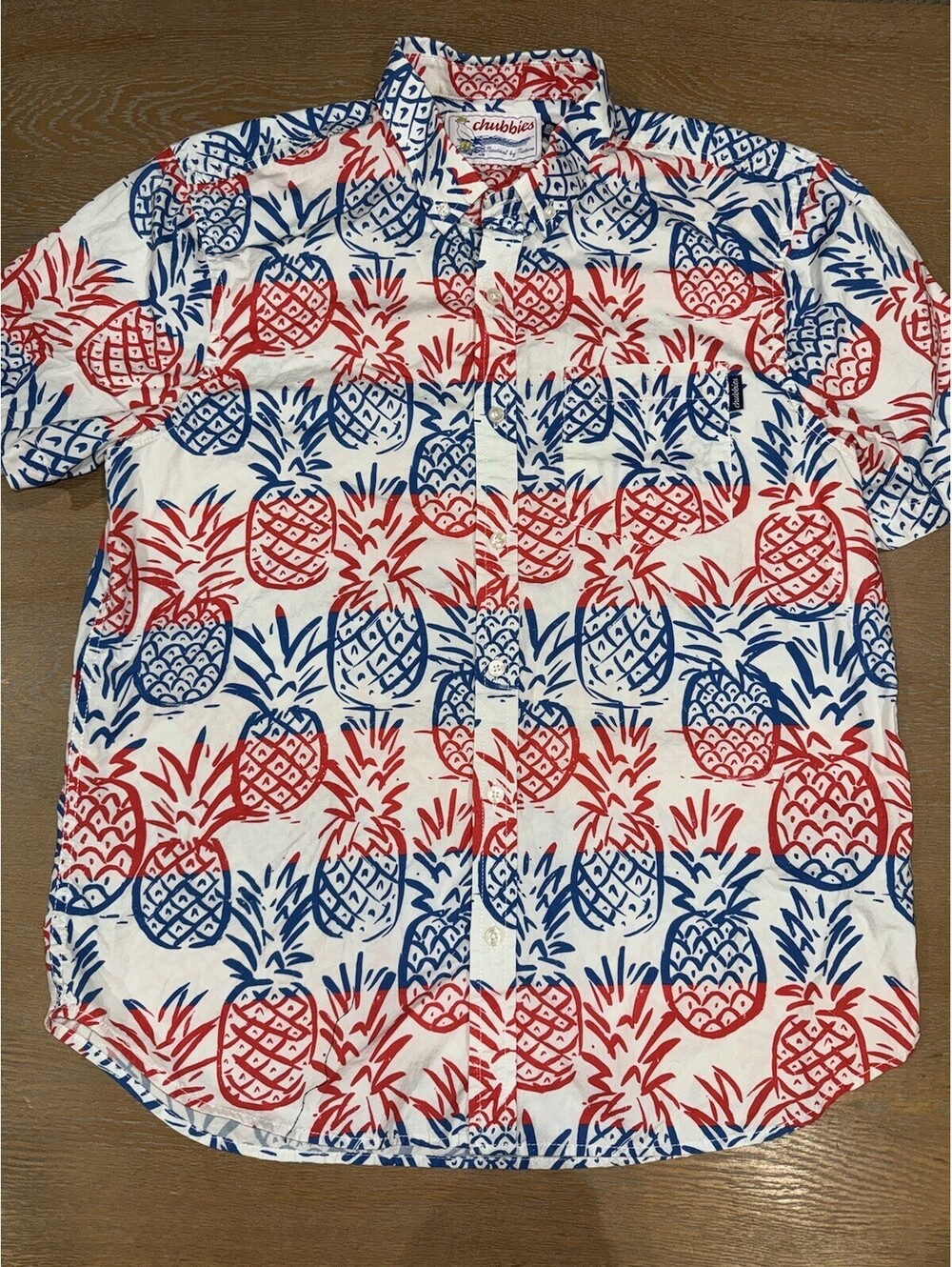 Chubbies Mens Pineapples Tropical Large Hawaiian Shirt Red White Blue